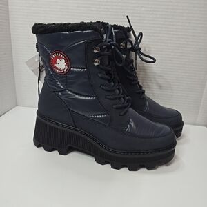 Canada Weather Gear Duck Boots Womens 7 Blue Faux Fur Waterproof Chunky Glossy